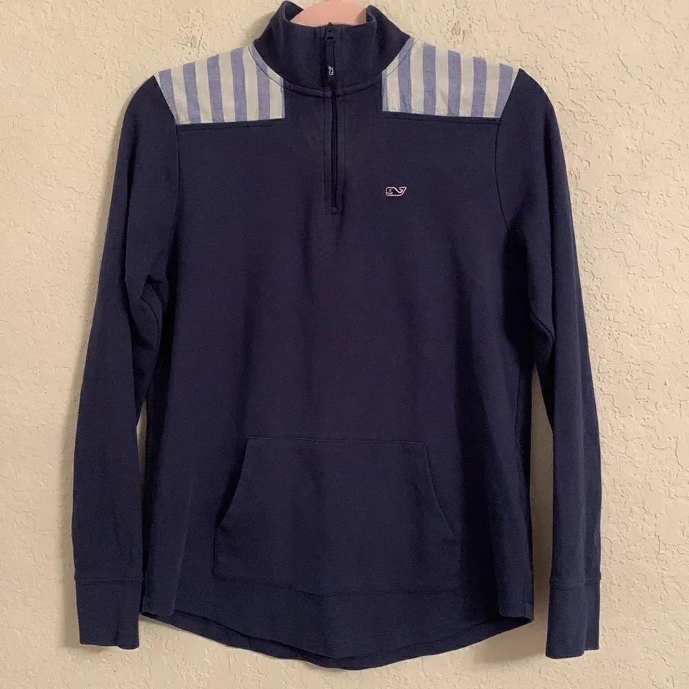Vineyard Vines Cotton Seersucker Shep Shirt 1/4 Zip Navy Pullover Size XS